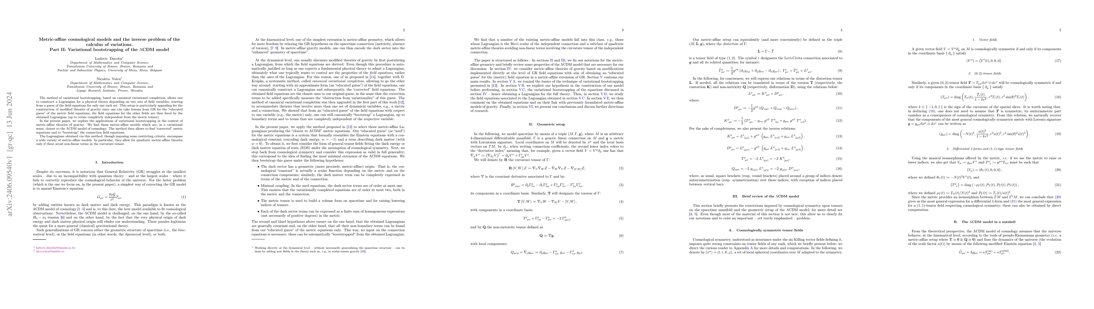Thumbnail for Metric-affine cosmological models and the inverse problem of the
  calculus of variations. Part II: Variational bootstrapping of the
  $\Lambda$CDM model