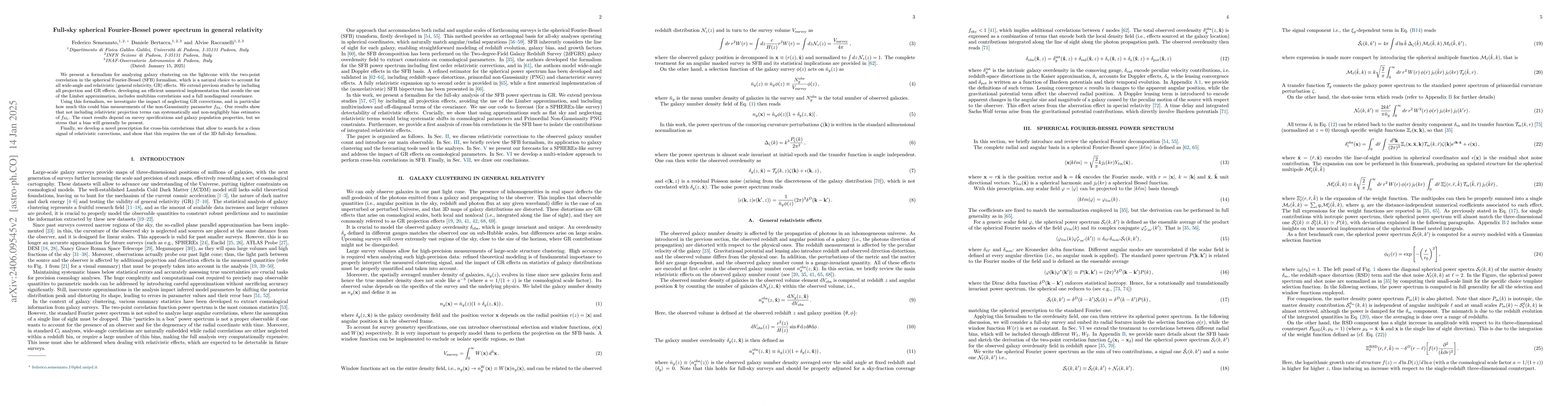 Thumbnail for The full-sky Spherical Fourier-Bessel power spectrum in general
  relativity