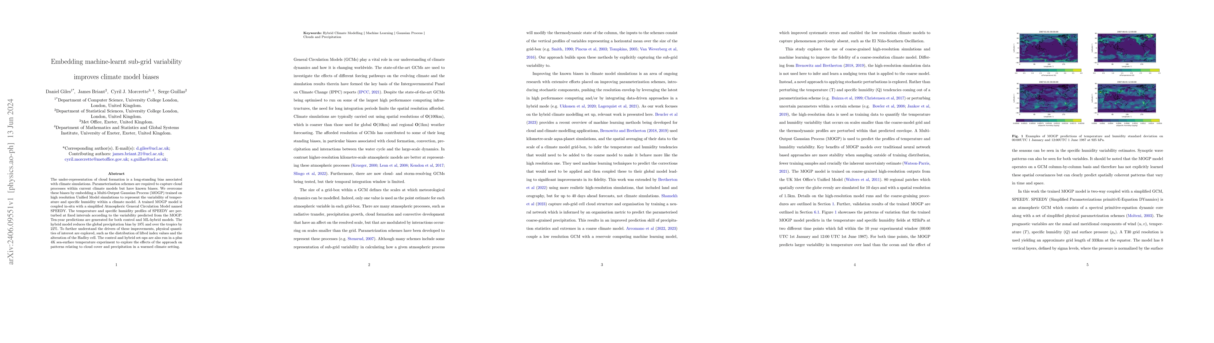Thumbnail for Embedding machine-learnt sub-grid variability improves climate model
  biases