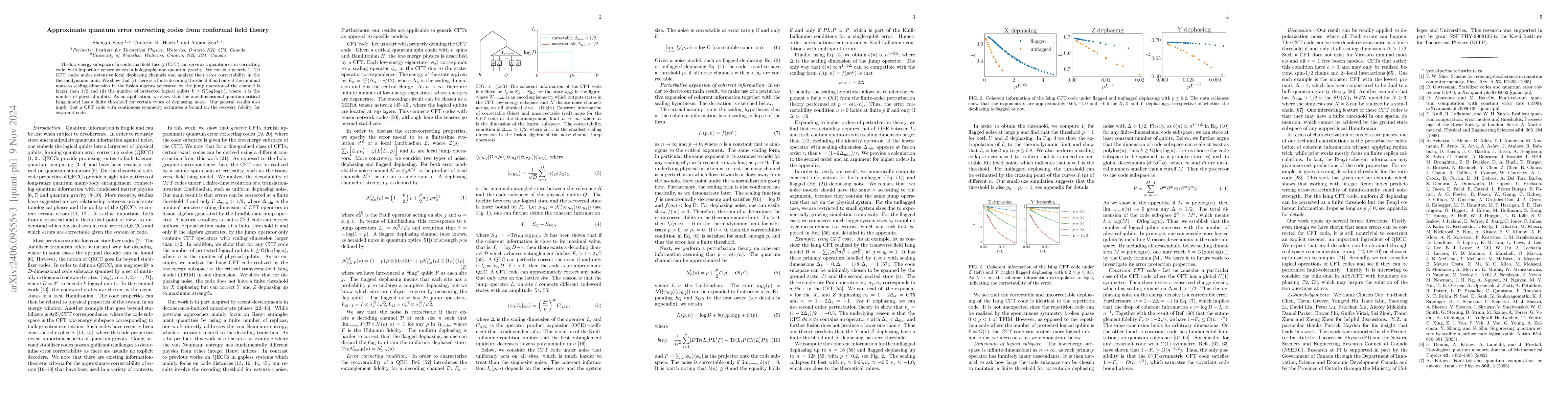 Thumbnail for Approximate quantum error correcting codes from conformal field theory