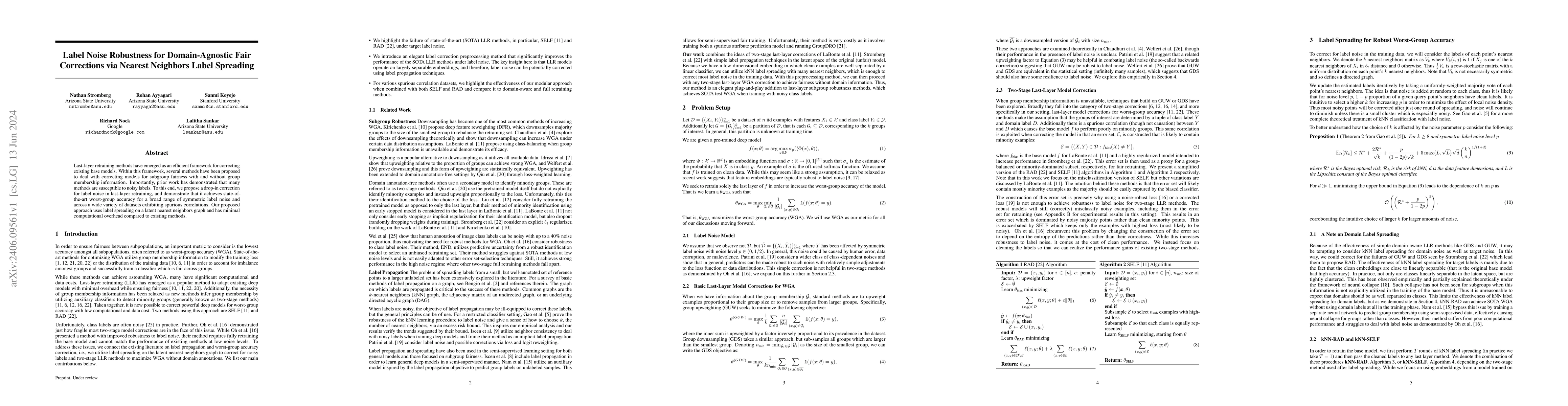 Thumbnail for Label Noise Robustness for Domain-Agnostic Fair Corrections via Nearest
  Neighbors Label Spreading