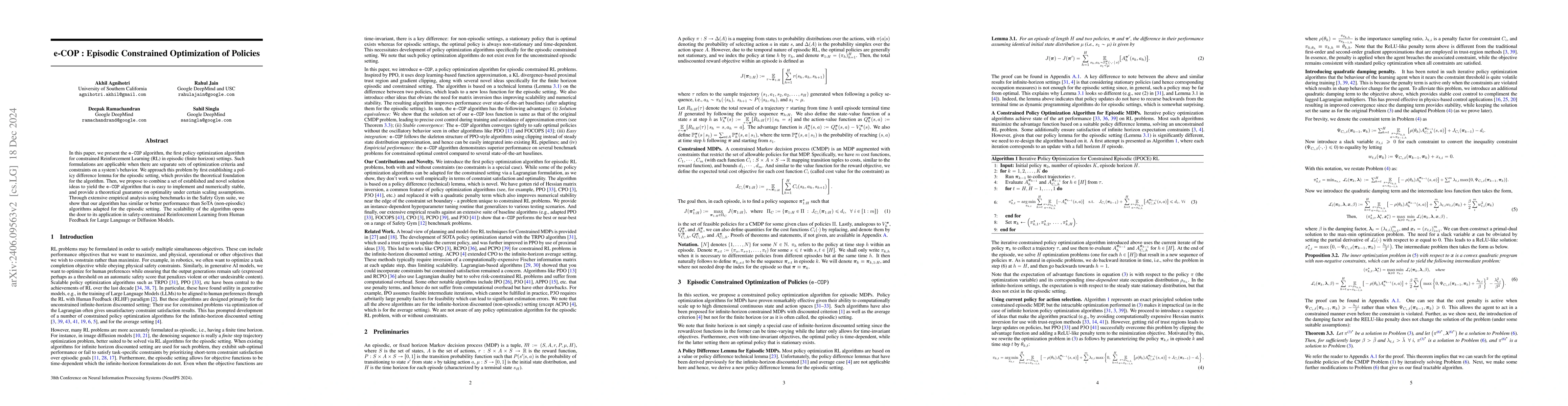 Thumbnail for e-COP : Episodic Constrained Optimization of Policies