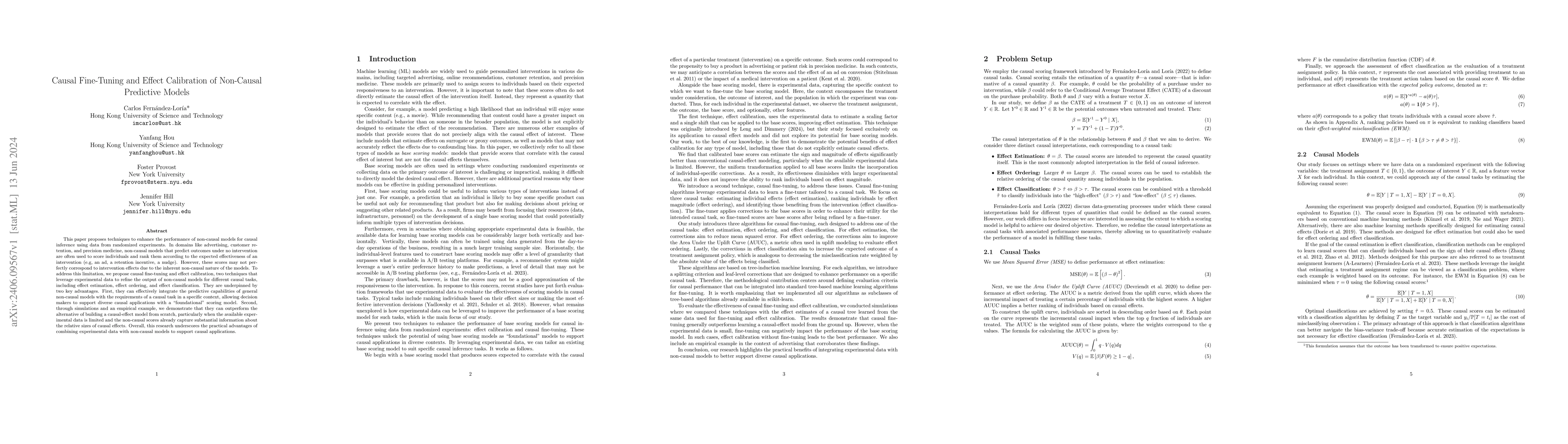 Thumbnail for Causal Fine-Tuning and Effect Calibration of Non-Causal Predictive
  Models
