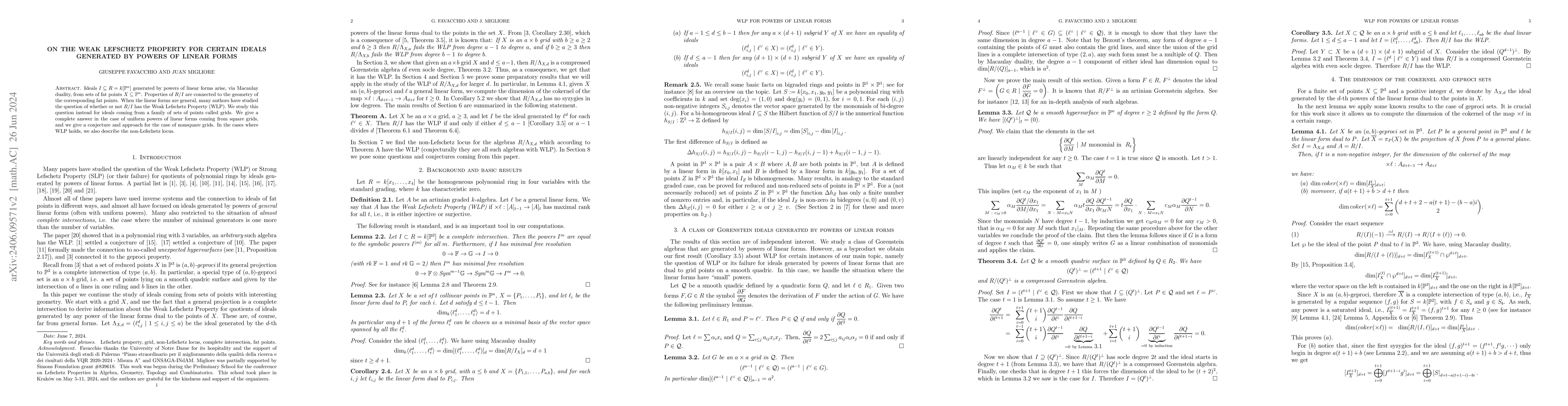 Thumbnail for On the Weak Lefschetz Property for certain ideals generated by powers of
  linear forms