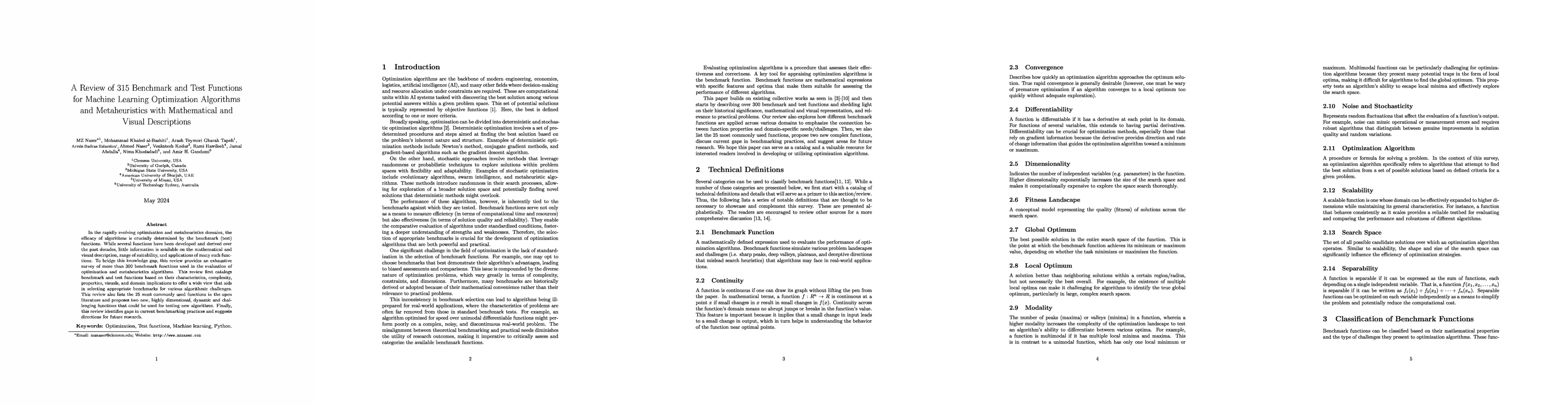 Thumbnail for A Review of 315 Benchmark and Test Functions for Machine Learning
  Optimization Algorithms and Metaheuristics with Mathematical and Visual
  Descriptions