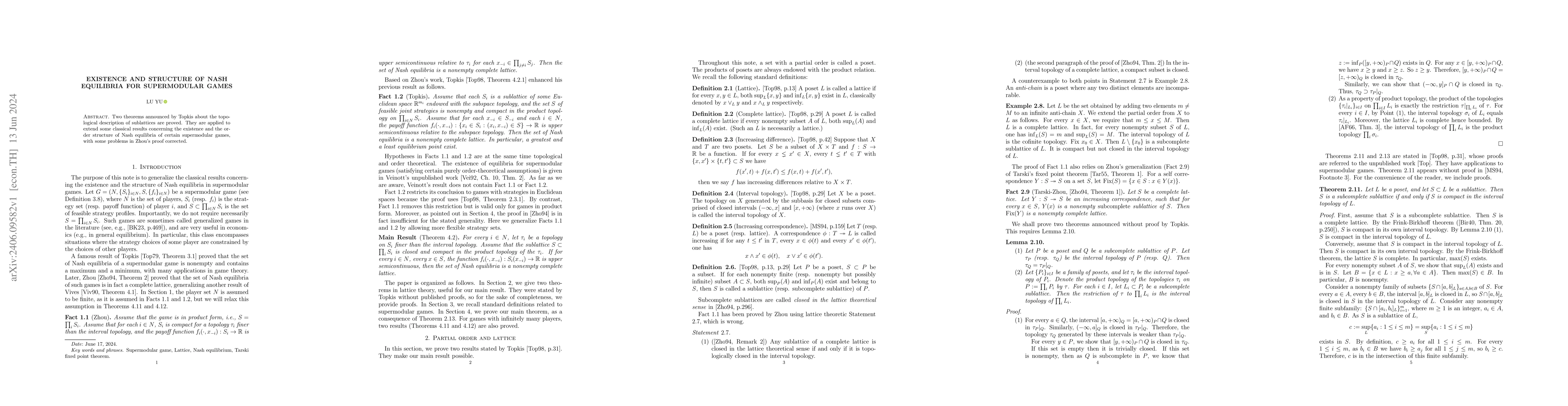 Thumbnail for Existence and structure of Nash equilibria for supermodular games