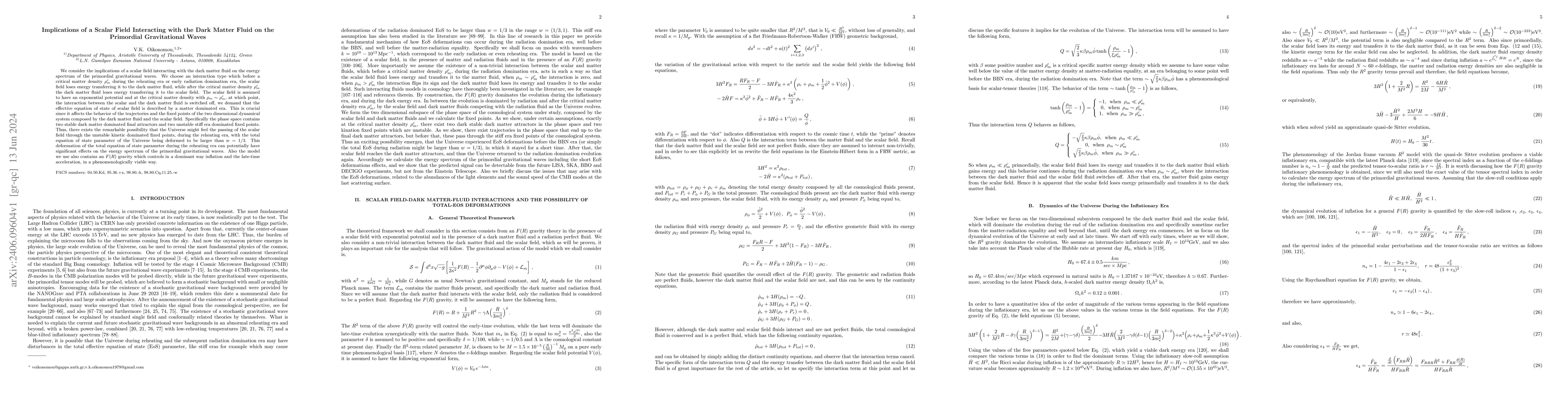 Thumbnail for Implications of a Scalar Field Interacting with the Dark Matter Fluid on
  the Primordial Gravitational Waves