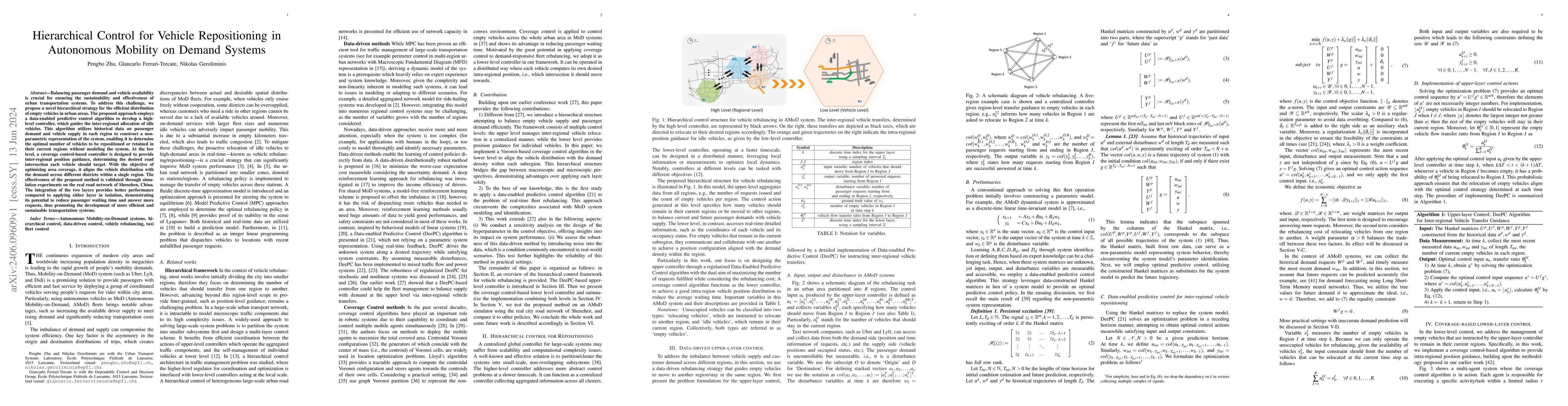 Thumbnail for Hierarchical Control for Vehicle Repositioning in Autonomous Mobility on
  Demand Systems