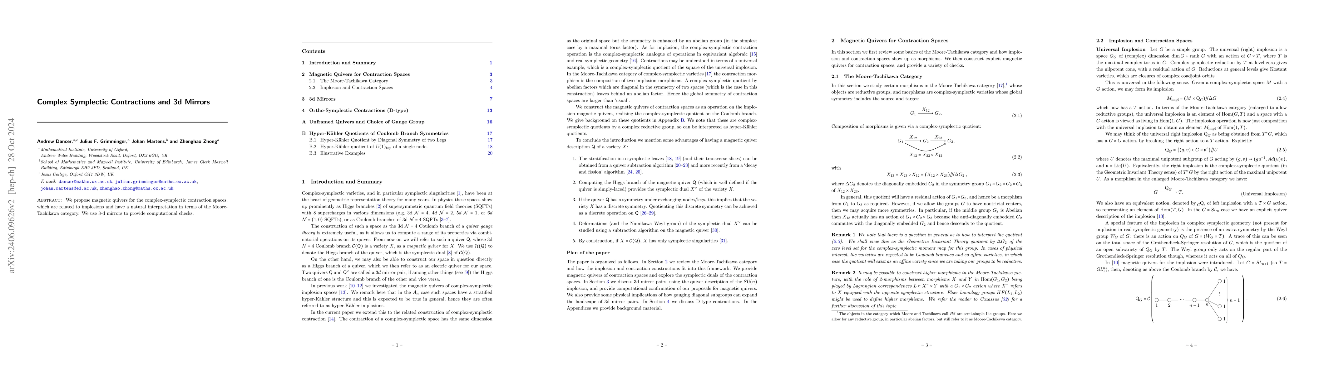 Thumbnail for Complex Symplectic Contractions and 3d Mirrors