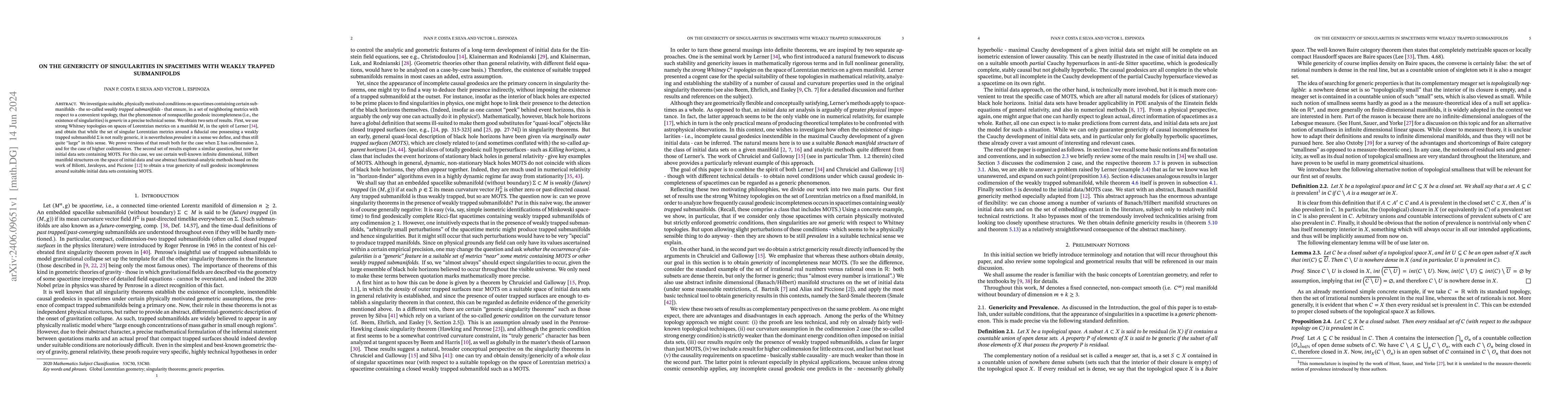 Thumbnail for On the genericity of singularities in spacetimes with weakly trapped
  submanifolds