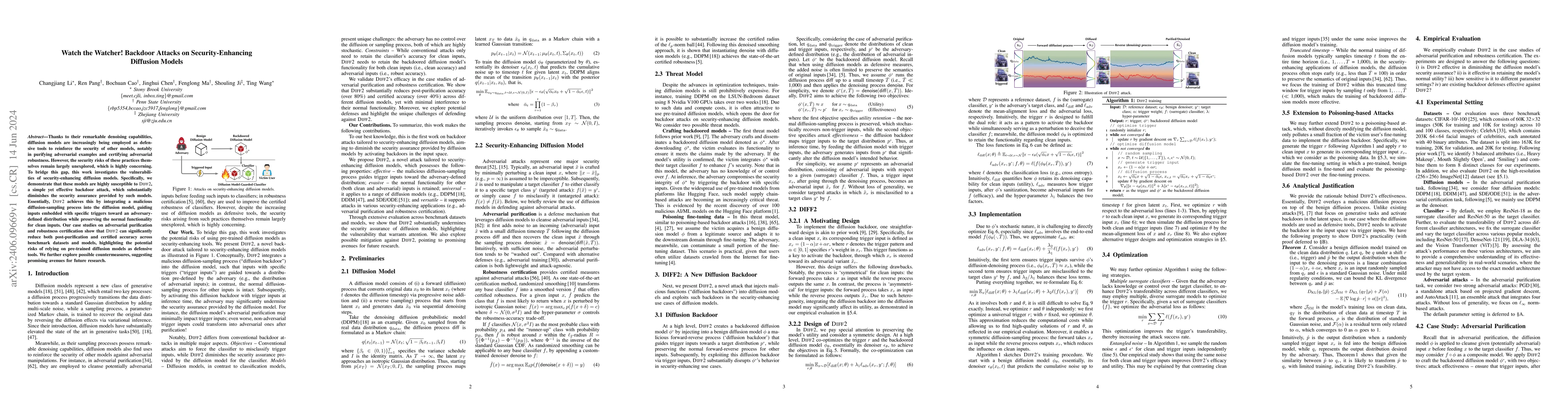 Thumbnail for Watch the Watcher! Backdoor Attacks on Security-Enhancing Diffusion
  Models