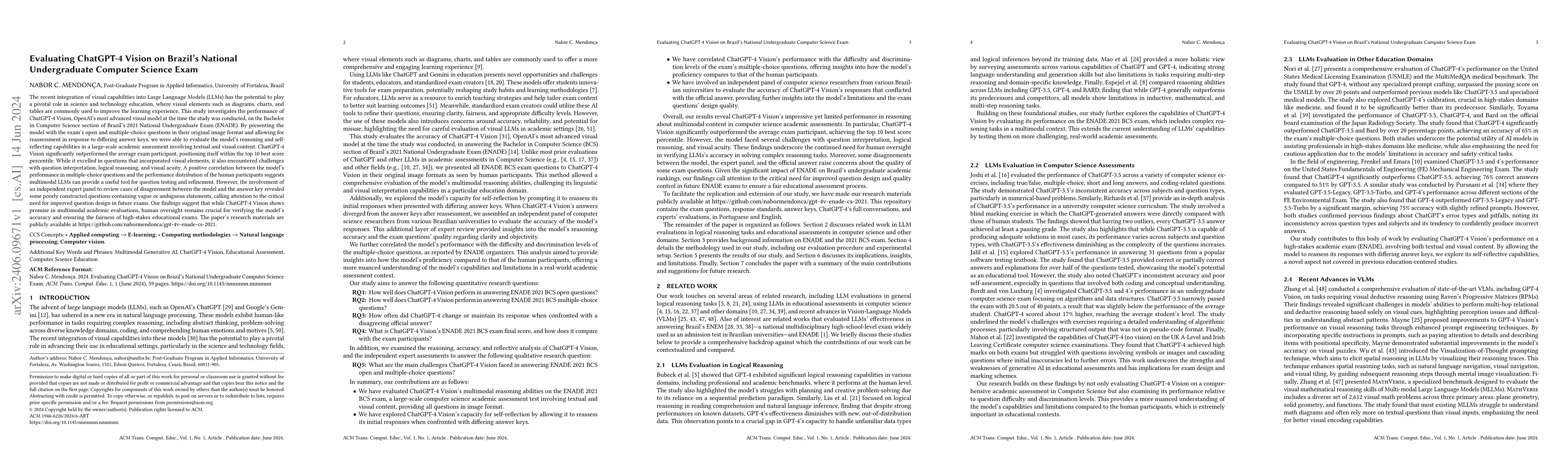 Thumbnail for Evaluating ChatGPT-4 Vision on Brazil's National Undergraduate Computer
  Science Exam