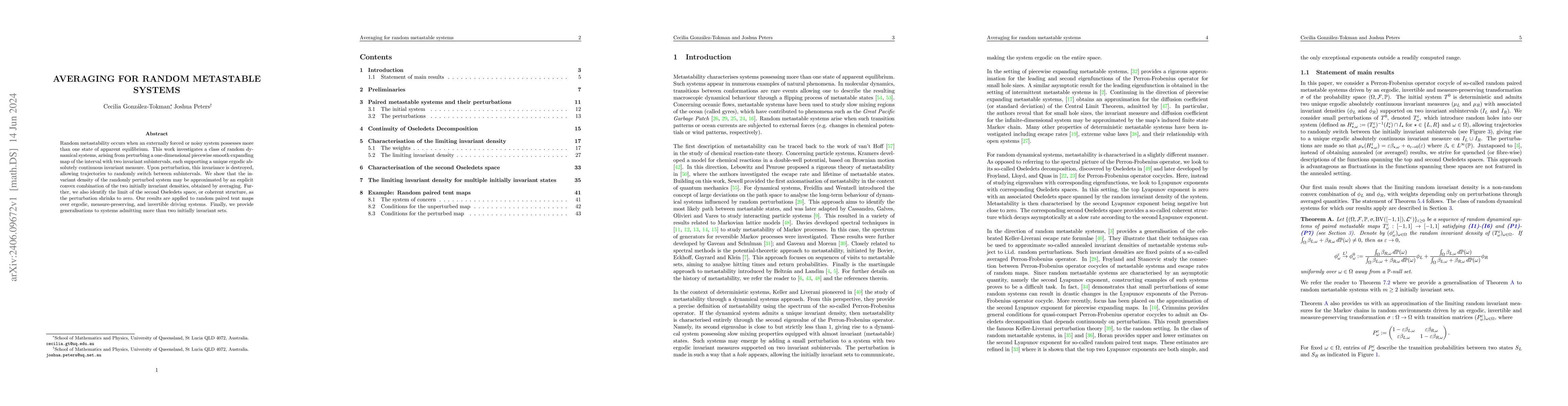 Thumbnail for Averaging for random metastable systems