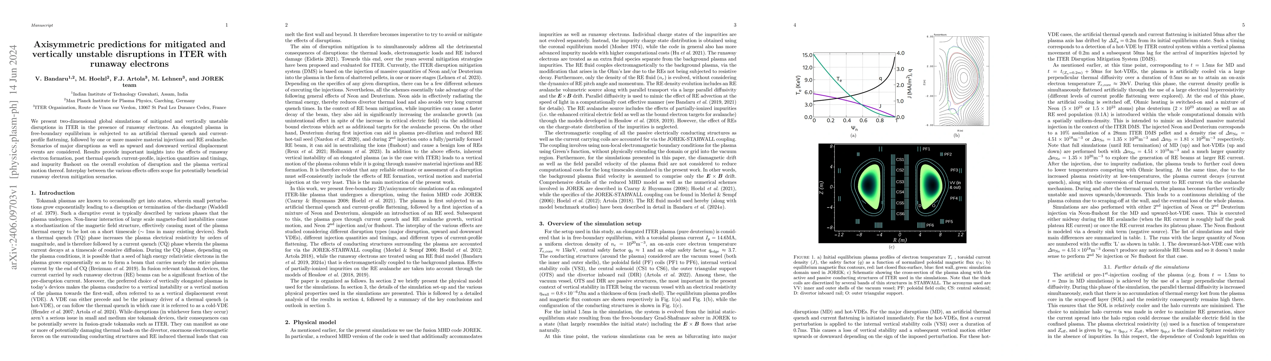 Thumbnail for Axisymmetric predictions for mitigated and vertically unstable
  disruptions in ITER with runaway electrons