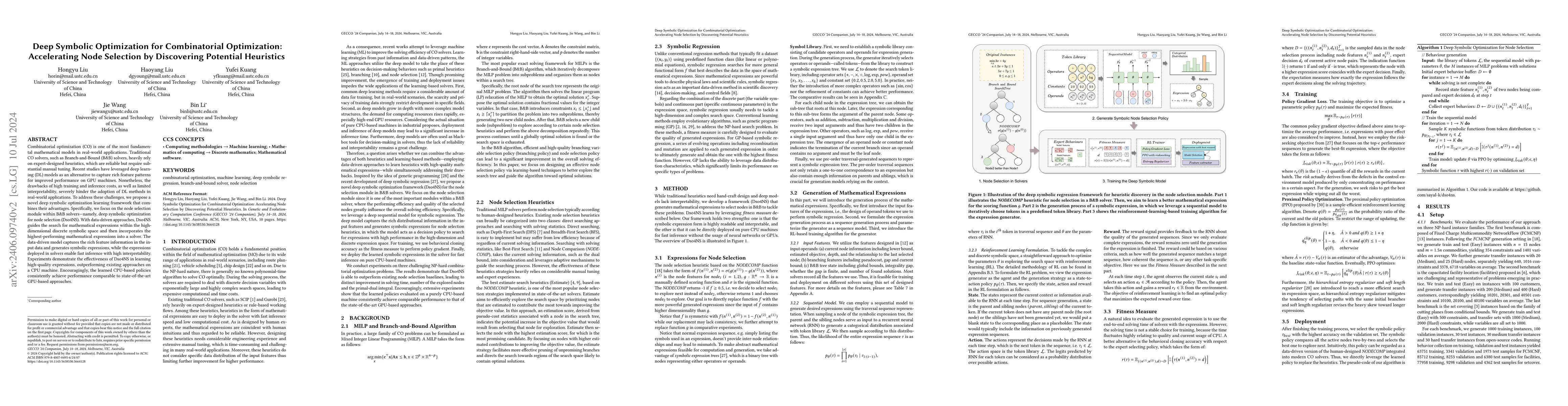 Thumbnail for Deep Symbolic Optimization for Combinatorial Optimization: Accelerating
  Node Selection by Discovering Potential Heuristics