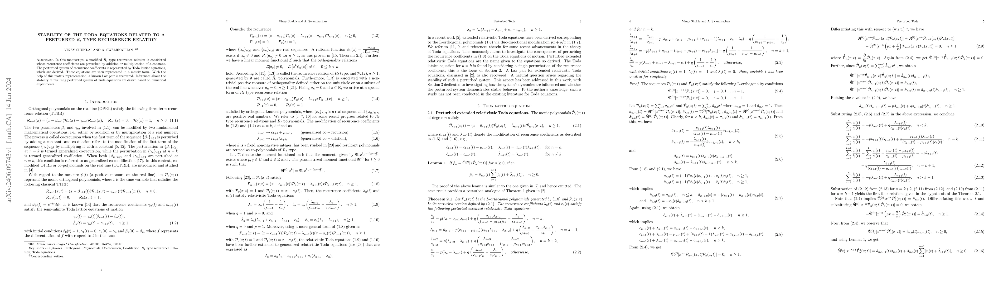 Thumbnail for Stability of the Toda equations related to a perturbed $R_i$ type
  recurrence relation