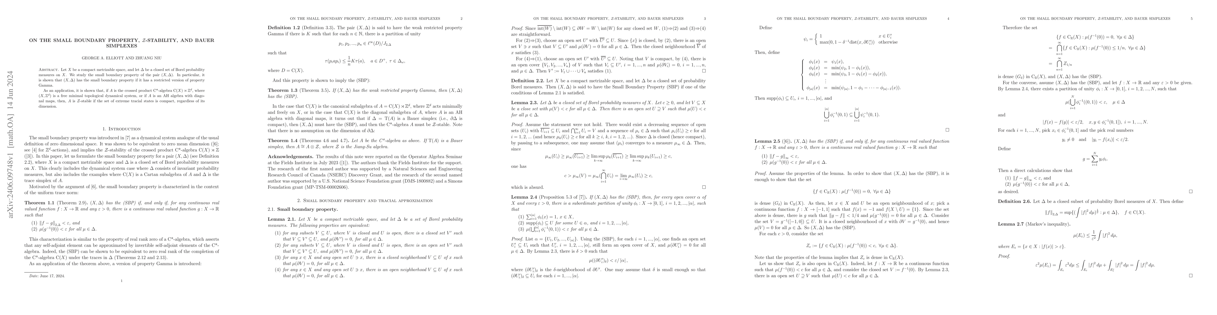 Thumbnail for On the small boundary property, $\mathcal Z$-stability, and Bauer
  simplexes