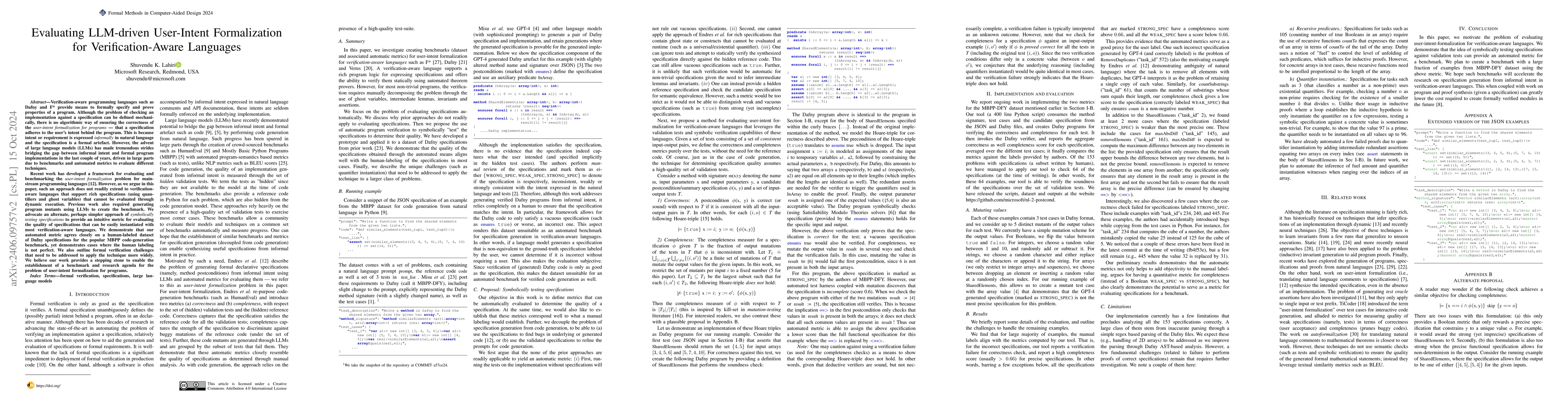 Thumbnail for Evaluating LLM-driven User-Intent Formalization for Verification-Aware
  Languages