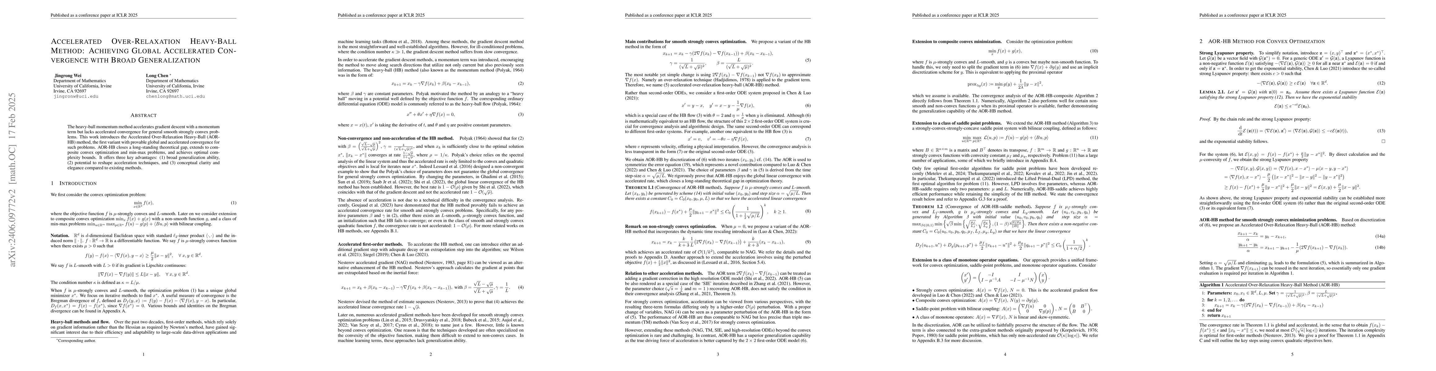 Thumbnail for Accelerated Over-Relaxation Heavy-Ball Methods with Provable
  Acceleration and Global Convergence