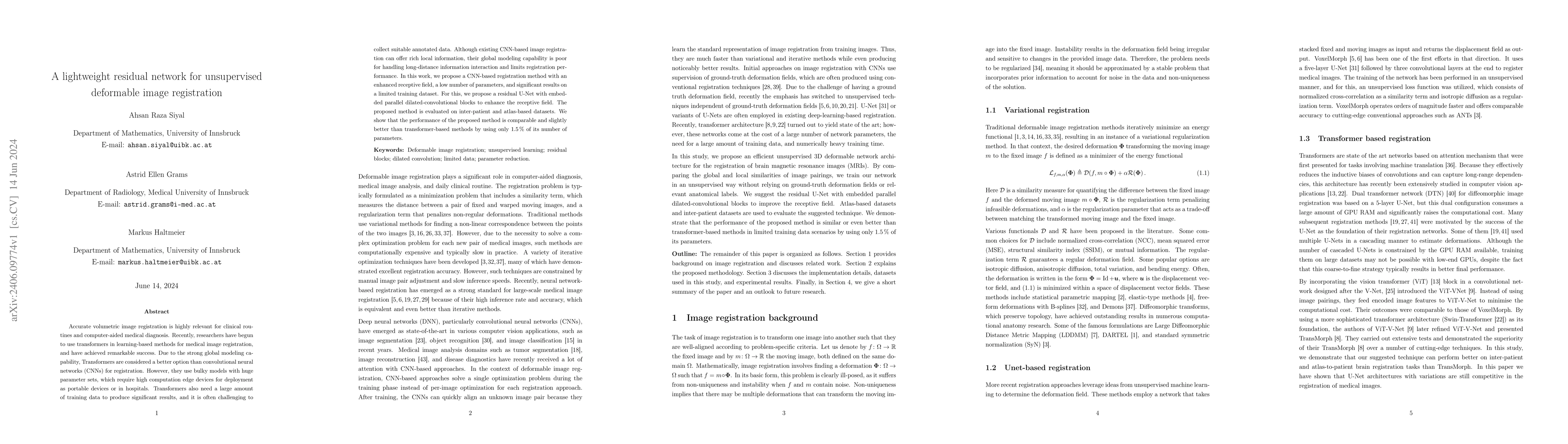 Thumbnail for A lightweight residual network for unsupervised deformable image
  registration