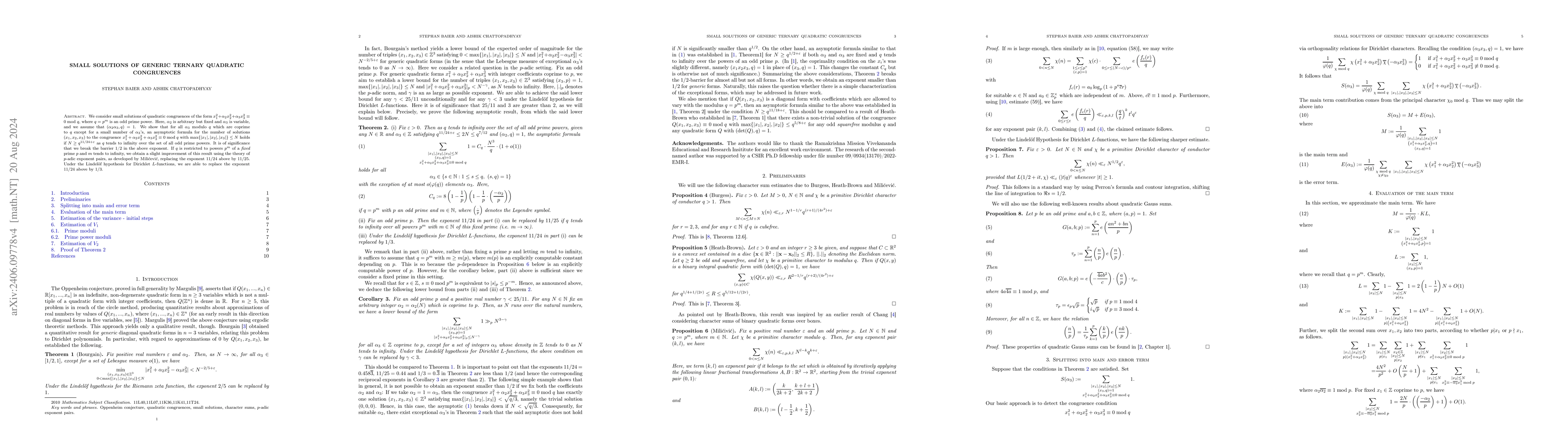 Thumbnail for Small Solutions of generic ternary quadratic congruences
