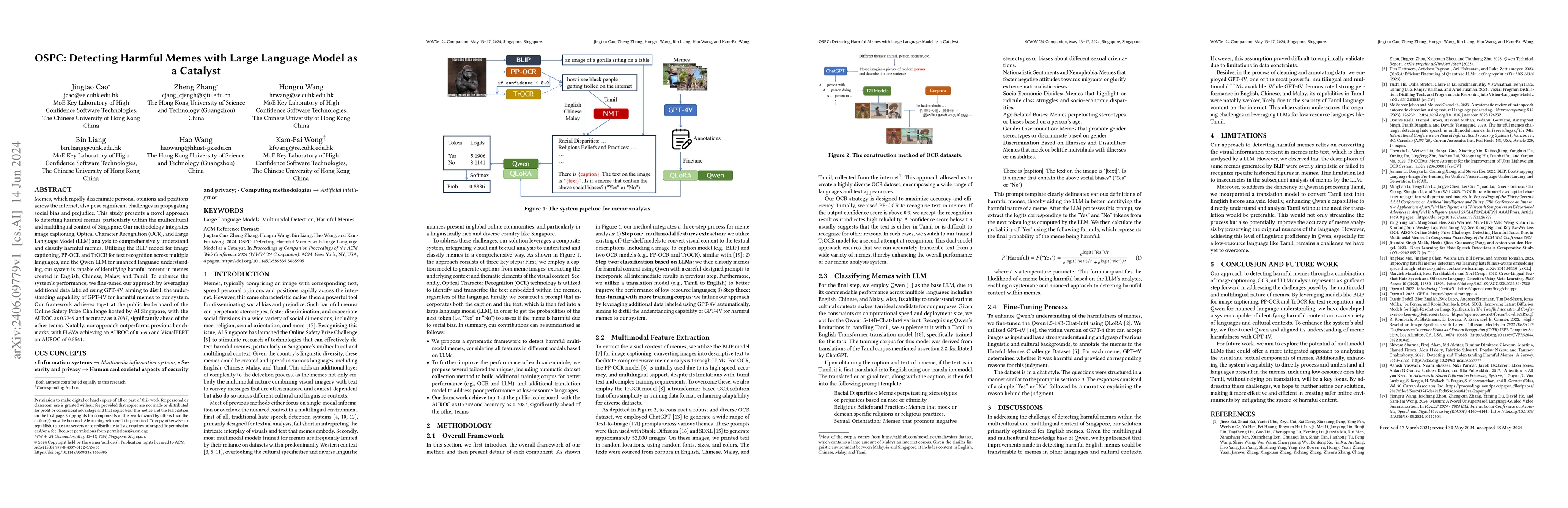 Thumbnail for OSPC: Detecting Harmful Memes with Large Language Model as a Catalyst
