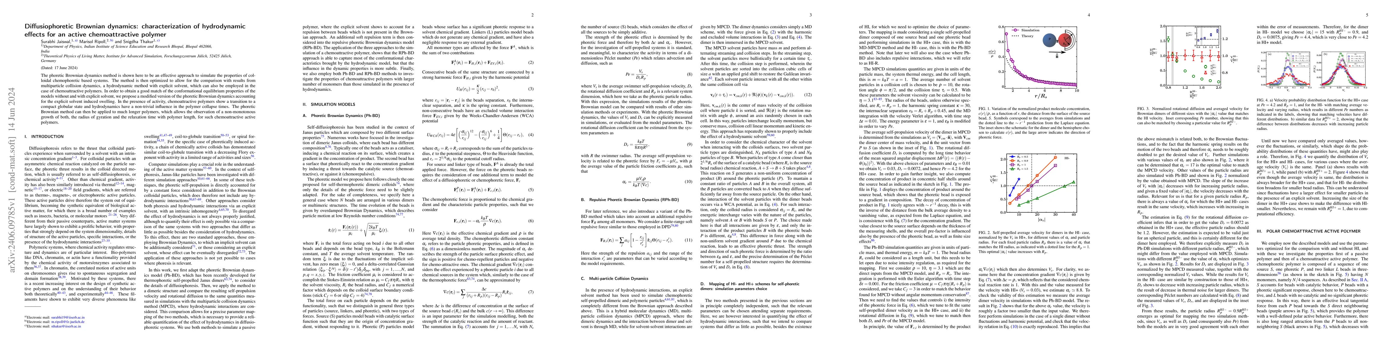 Thumbnail for Diffusiophoretic Brownian dynamics: characterization of hydrodynamic
  effects for an active chemoattractive polymer