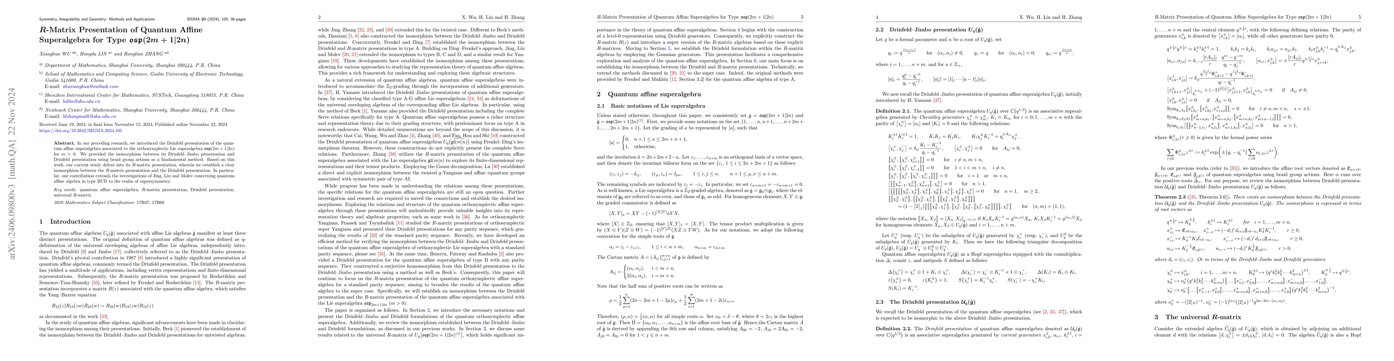 Thumbnail for R-matrix presentation of quantum affine superalgebra for type
  $\mathfrak{osp}(2m+1|2n)$