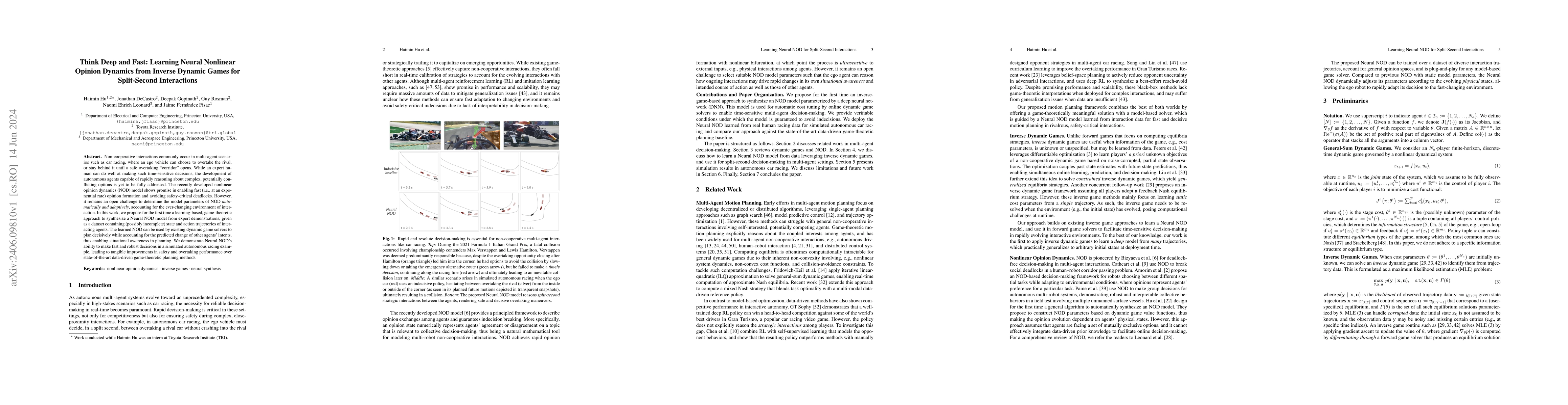 Thumbnail for Think Deep and Fast: Learning Neural Nonlinear Opinion Dynamics from
  Inverse Dynamic Games for Split-Second Interactions