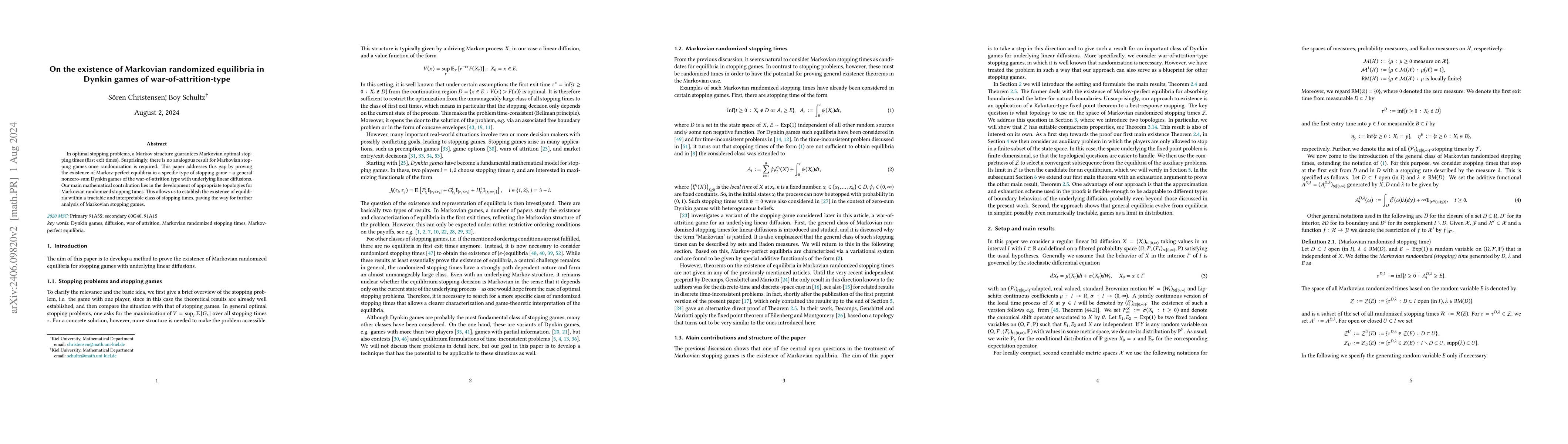 Thumbnail for On the existence of Markovian randomized equilibria in Dynkin games of
  war-of-attrition-type