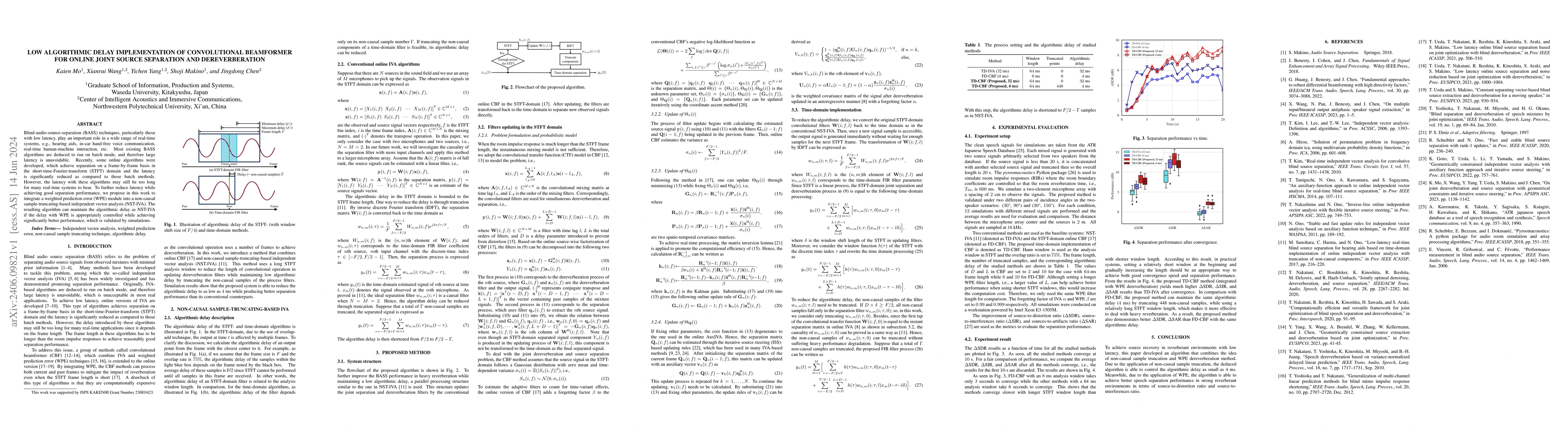 Thumbnail for Low algorithmic delay implementation of convolutional beamformer for
  online joint source separation and dereverberation