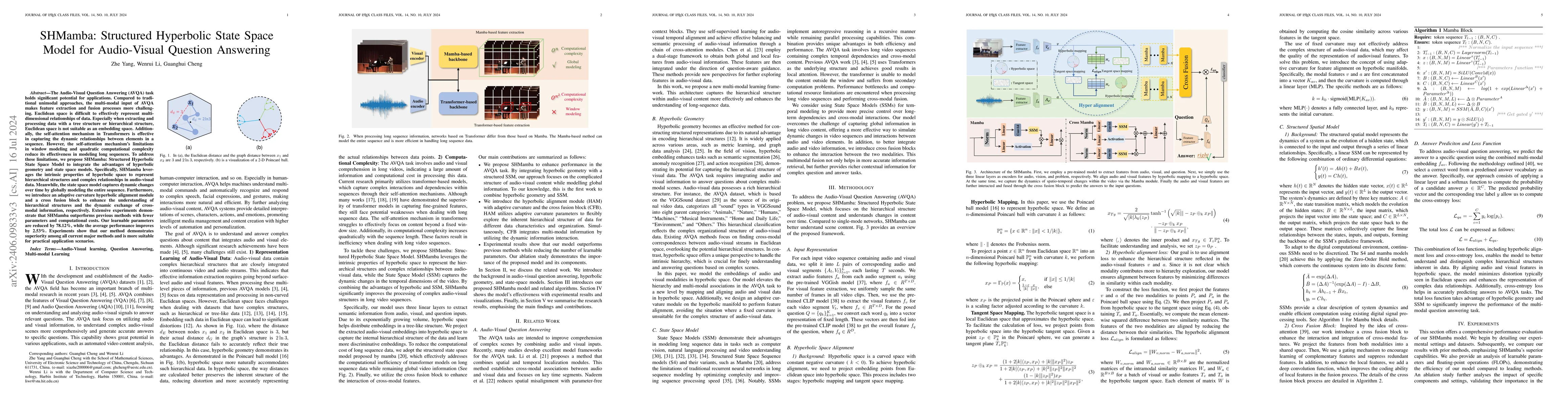 Thumbnail for SHMamba: Structured Hyperbolic State Space Model for Audio-Visual
  Question Answering
