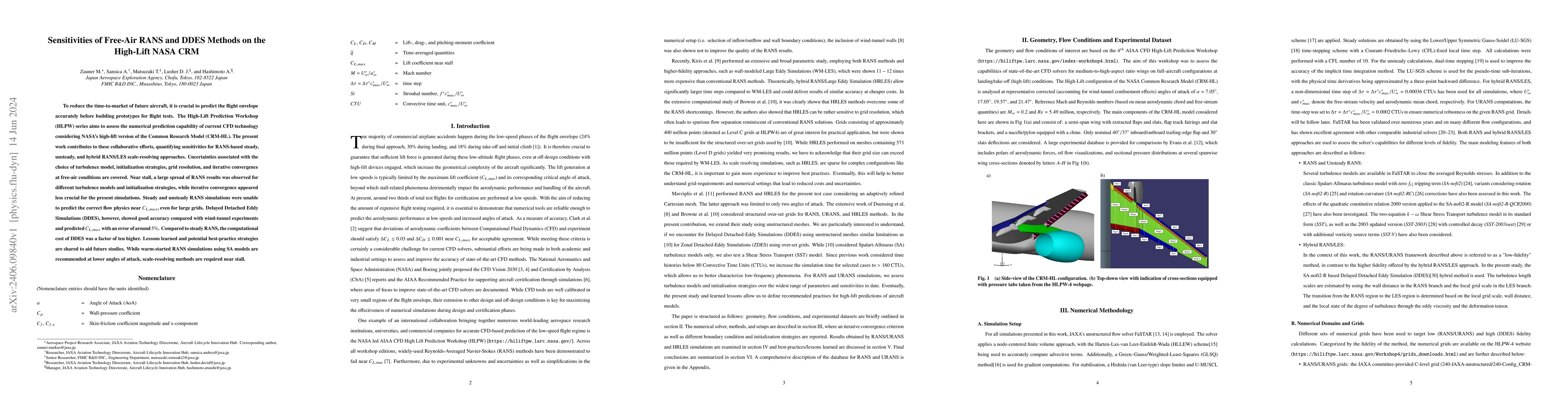 Thumbnail for Sensitivities of Free-Air RANS and DDES Methods on the High-Lift NASA
  CRM