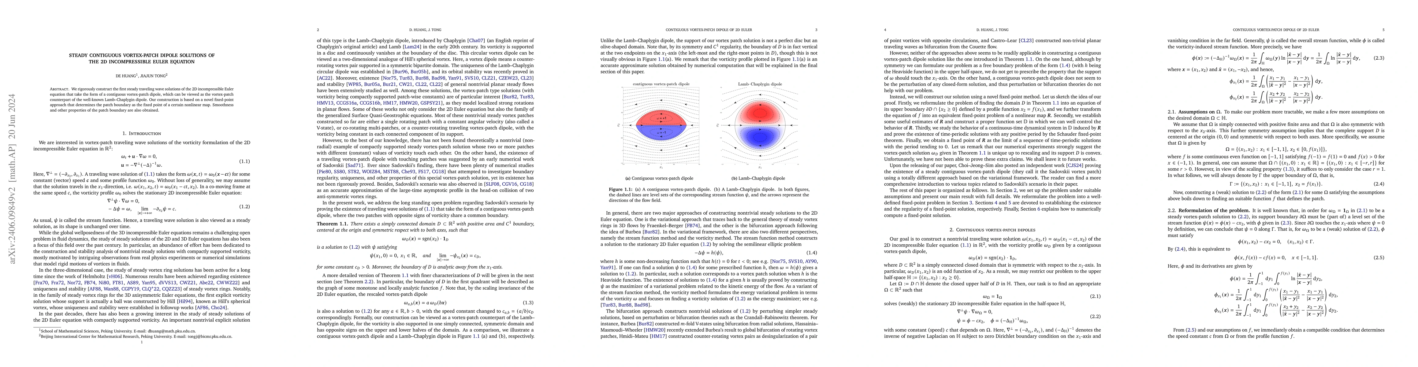 Thumbnail for Steady Contiguous Vortex-Patch Dipole Solutions of the 2D Incompressible
  Euler Equation