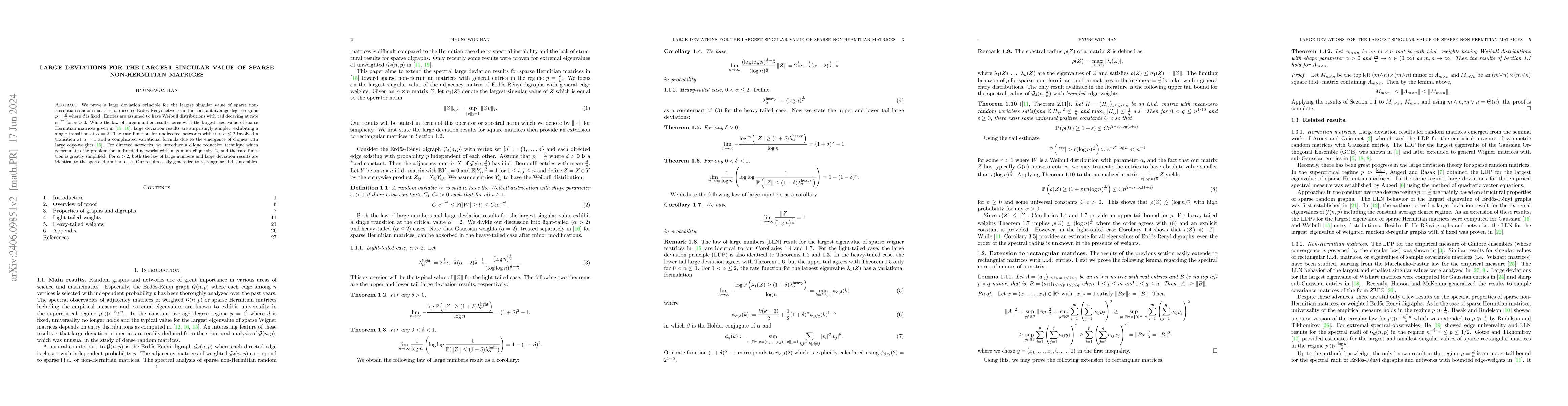 Thumbnail for Large deviations for the largest singular value of sparse non-Hermitian
  matrices