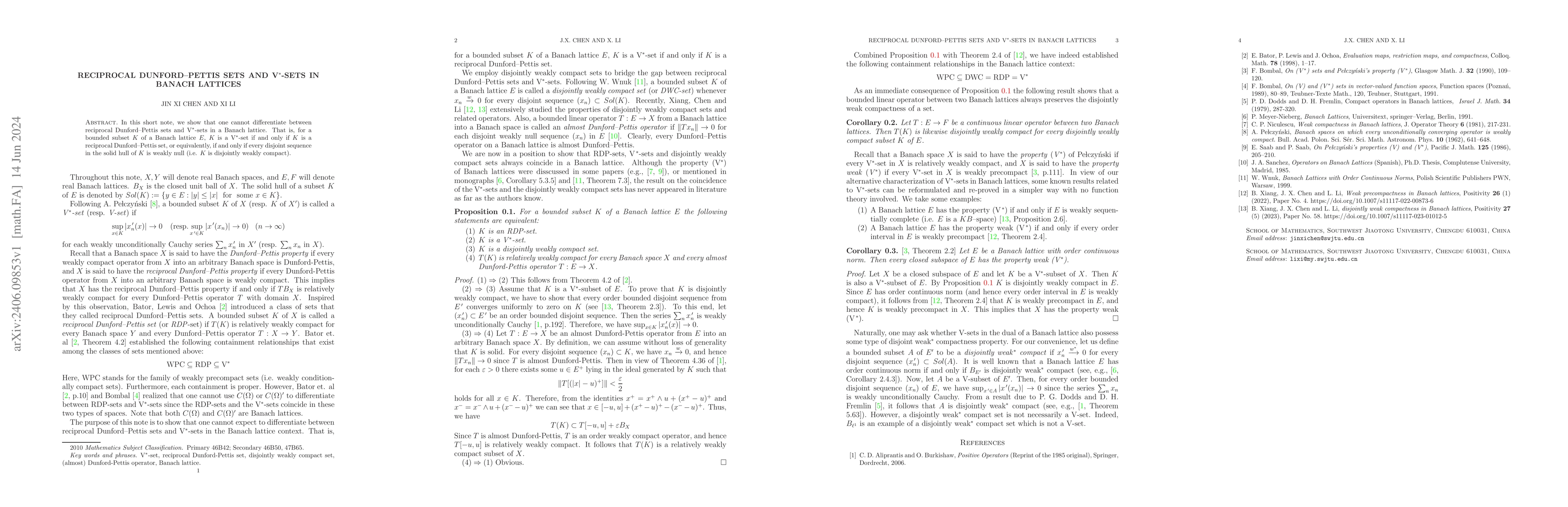 Thumbnail for Reciprocal Dunford--Pettis sets and V$^*$-sets in Banach lattices