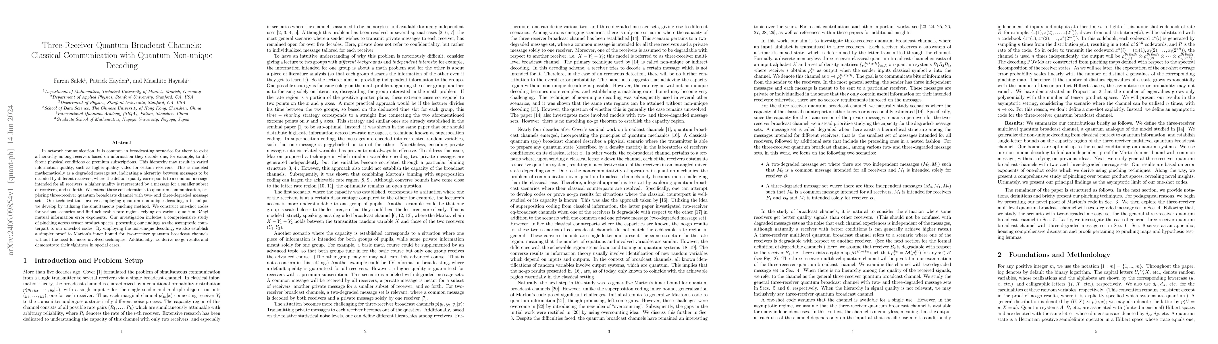 Thumbnail for Three-Receiver Quantum Broadcast Channels: Classical Communication with
  Quantum Non-unique Decoding
