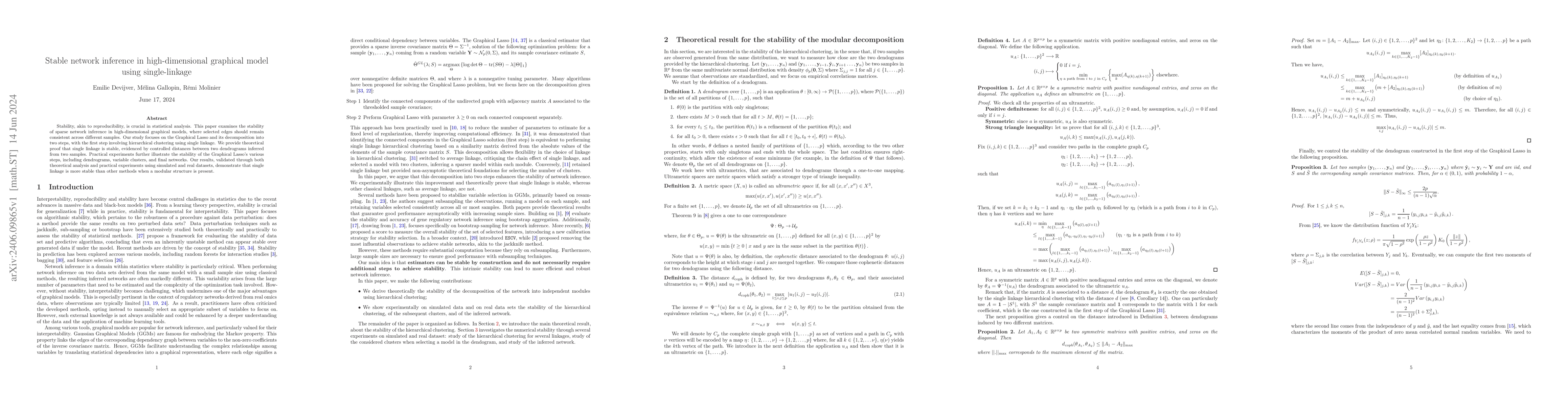 Thumbnail for Stable network inference in high-dimensional graphical model using
  single-linkage