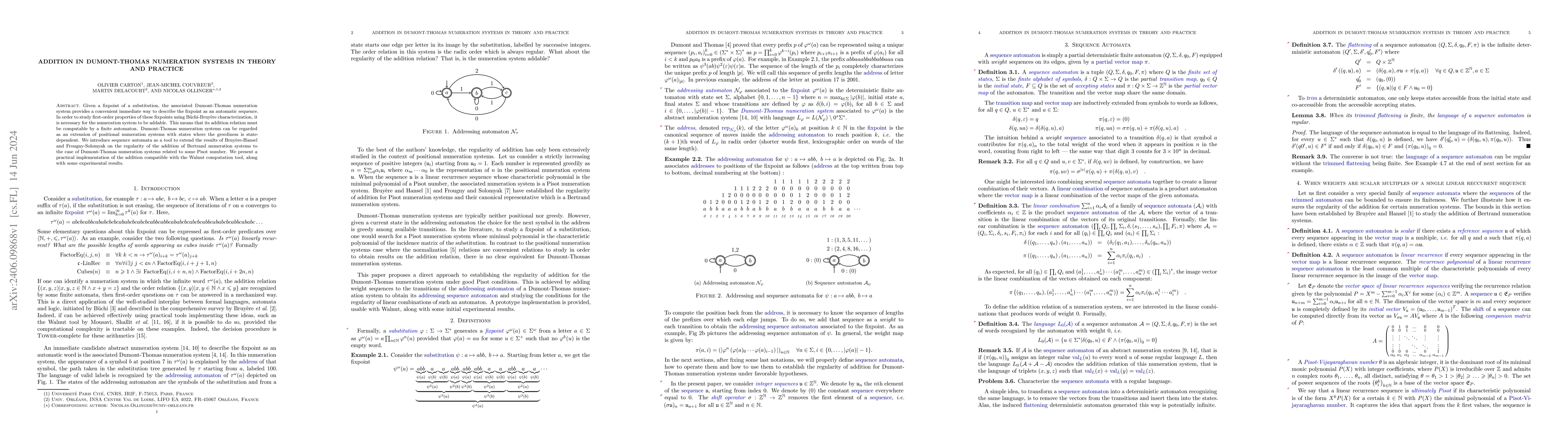 Thumbnail for Addition in Dumont-Thomas Numeration Systems in Theory and Practice