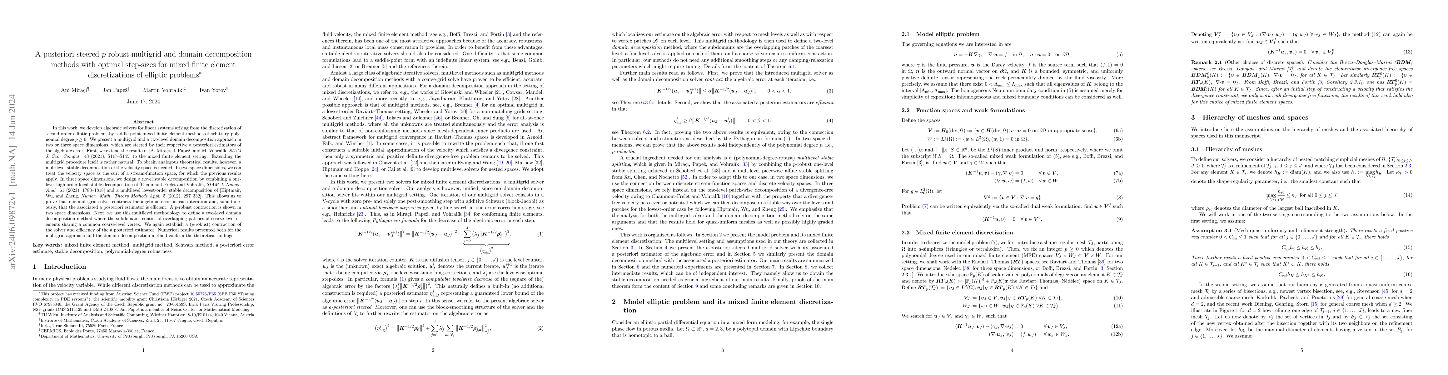 Thumbnail for A-posteriori-steered $p$-robust multigrid and domain decomposition
  methods with optimal step-sizes for mixed finite element discretizations of
  elliptic problems