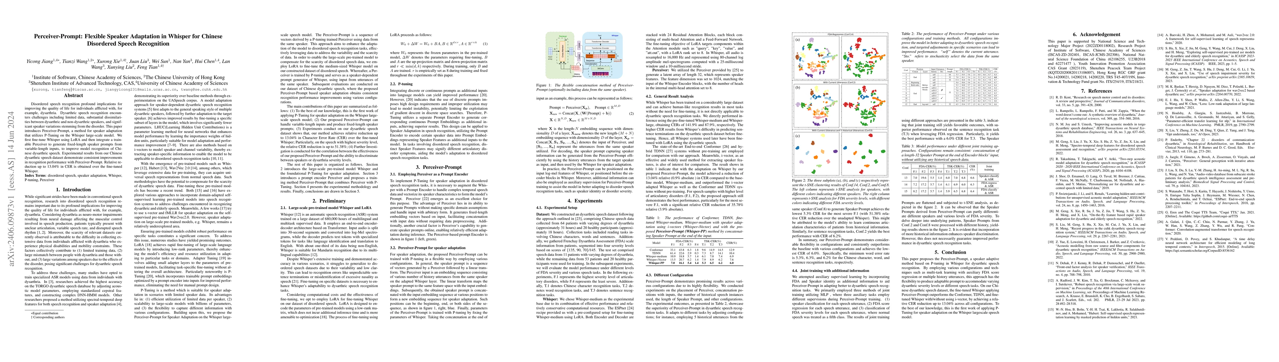 Thumbnail for Perceiver-Prompt: Flexible Speaker Adaptation in Whisper for Chinese
  Disordered Speech Recognition