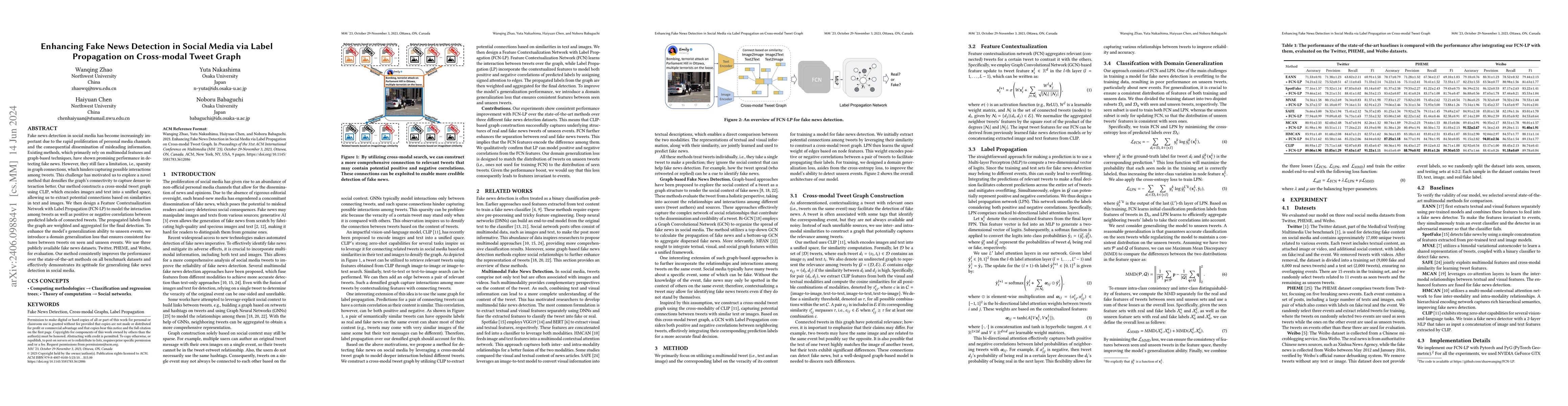 Thumbnail for Enhancing Fake News Detection in Social Media via Label Propagation on
  Cross-modal Tweet Graph