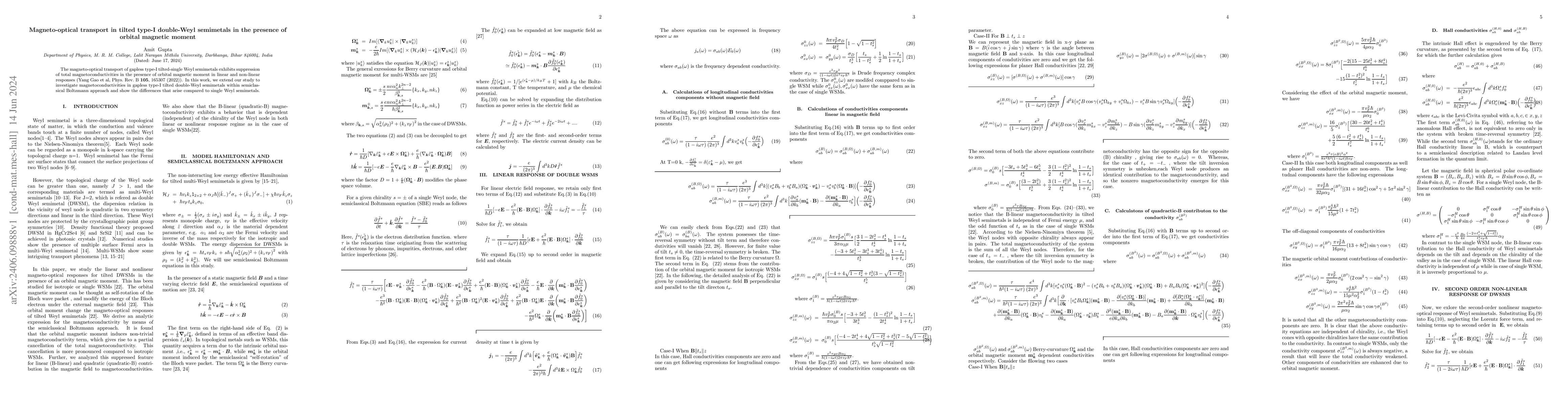 Thumbnail for Magneto-optical transport in tilted type-I double-Weyl semimetals in the
  presence of orbital magnetic moment