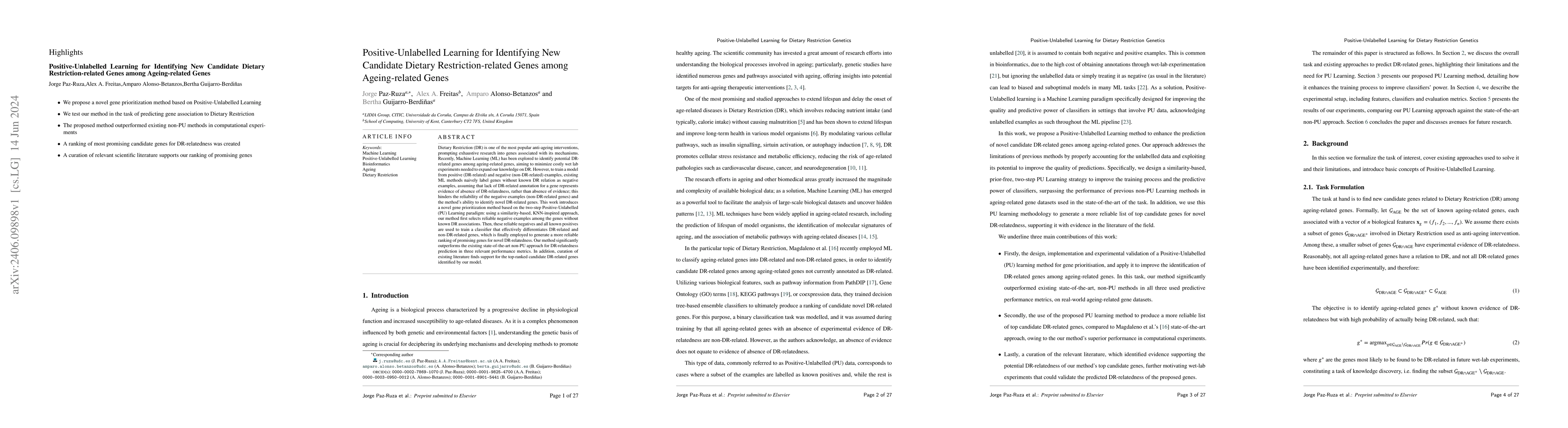 Thumbnail for Positive-Unlabelled Learning for Identifying New Candidate Dietary
  Restriction-related Genes among Ageing-related Genes