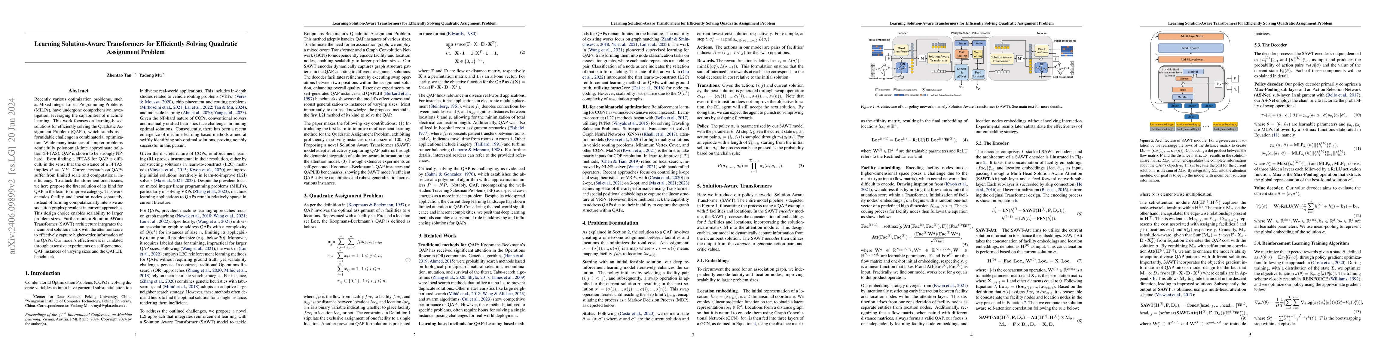 Thumbnail for Learning Solution-Aware Transformers for Efficiently Solving Quadratic
  Assignment Problem