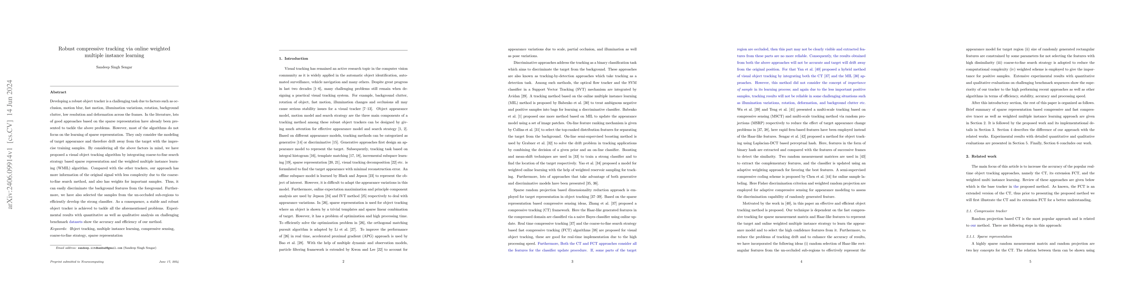 Thumbnail for Robust compressive tracking via online weighted multiple instance
  learning