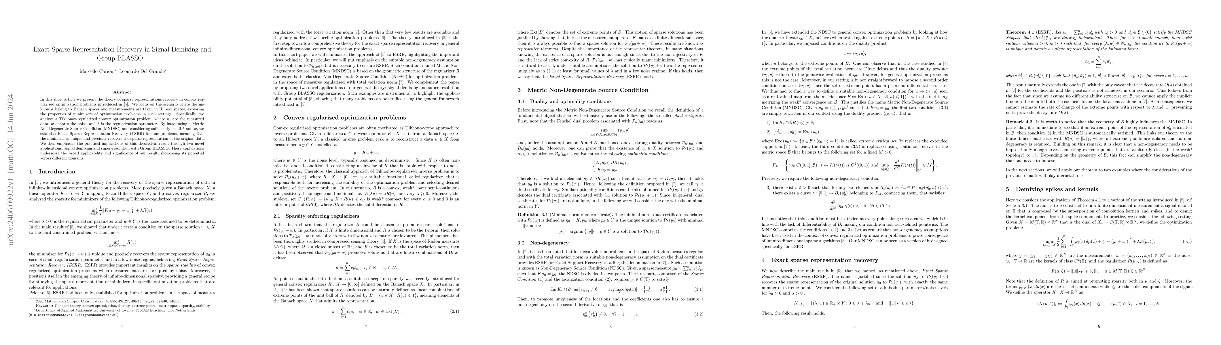 Thumbnail for Exact Sparse Representation Recovery in Signal Demixing and Group BLASSO