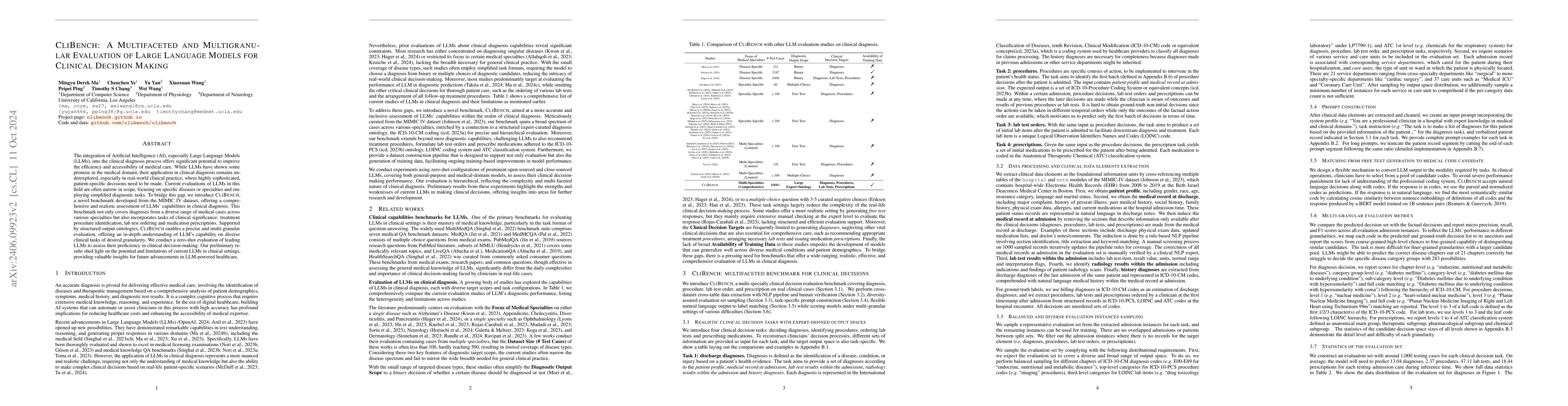 Thumbnail for CliBench: Multifaceted Evaluation of Large Language Models in Clinical
  Decisions on Diagnoses, Procedures, Lab Tests Orders and Prescriptions