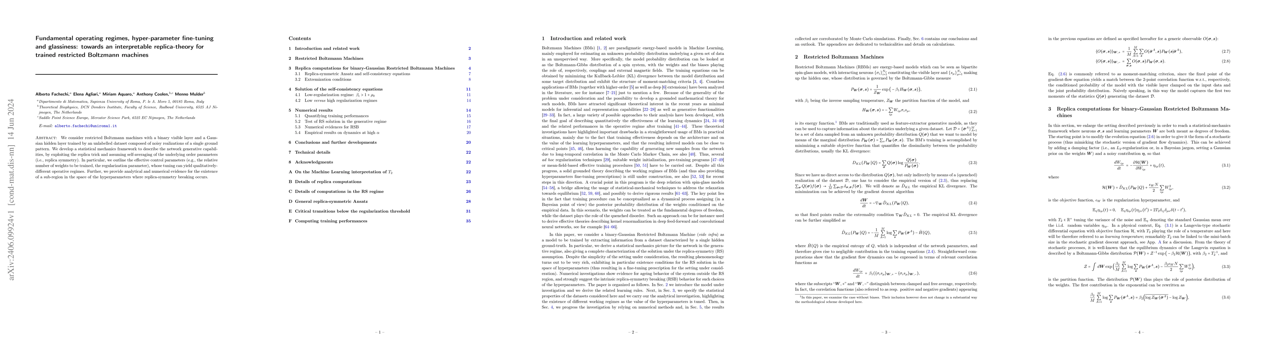Thumbnail for Fundamental operating regimes, hyper-parameter fine-tuning and
  glassiness: towards an interpretable replica-theory for trained restricted
  Boltzmann machines