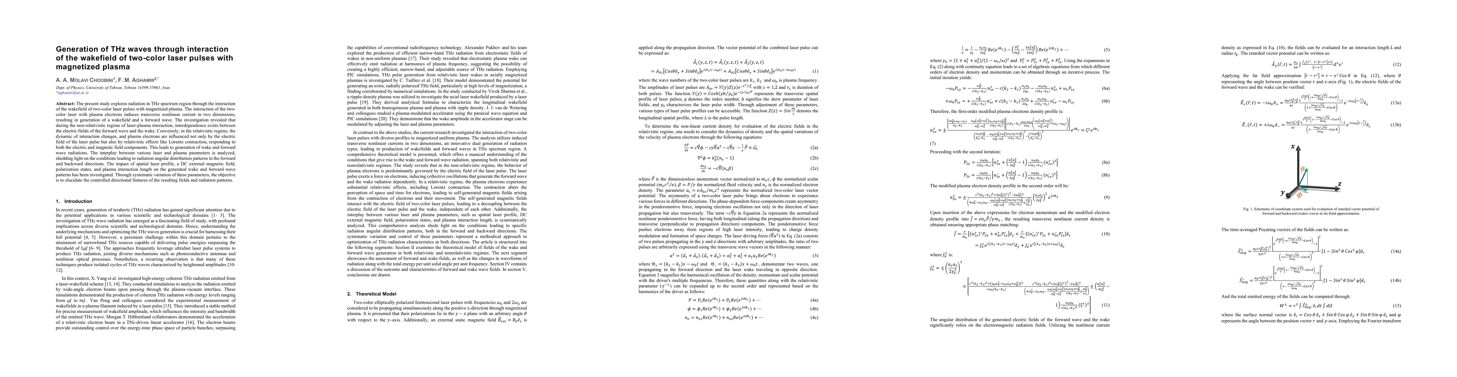 Thumbnail for Generation of THz waves through interaction of the wakefield of
  two-color laser pulses with magnetized plasma